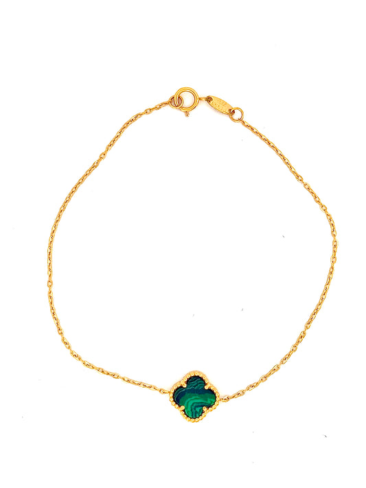 Armband Gelbgold 18k mit einem wunderschönen grünen Malachitkleeblatt