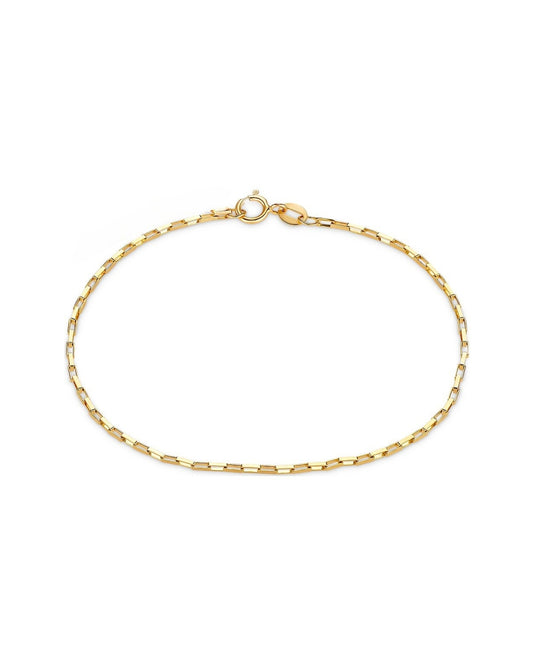 Feines Armband aus 18k Gelbgold mit rechteckigen Gliedern – 19 cm Länge, freigestellt auf weißem Hintergrund.