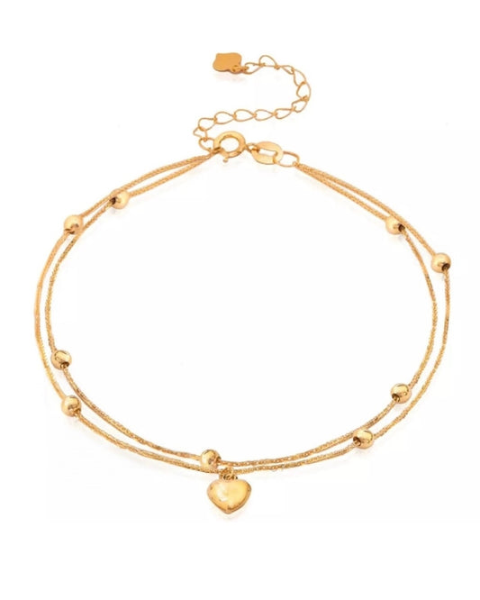 Verstellbares 18k Goldarmband mit Herz-Anhänger und Goldkugeln – Modell Delak, doppelt gearbeitete Kette