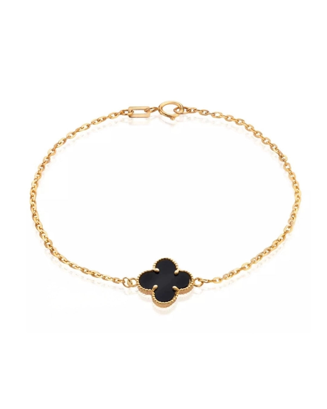 Armband aus 18k Gold mit graviertem Kleeblatt-Motiv – Modell Shabdar-e Do Rang, beidseitig tragbar (schwarze Seite)