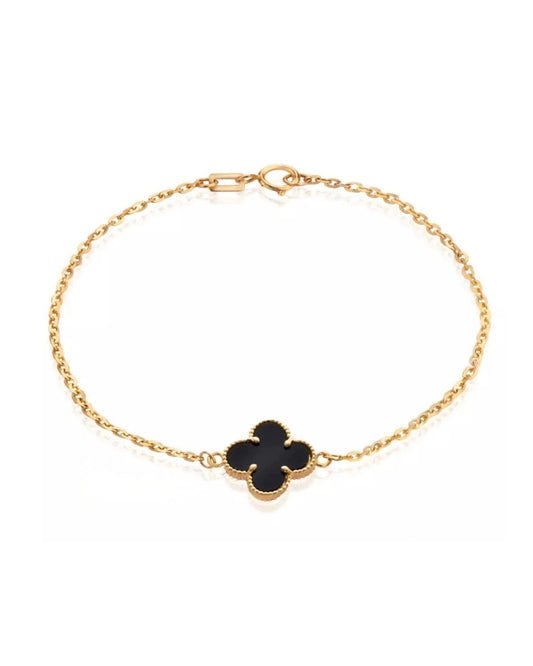Armband aus 18k Gold mit graviertem Kleeblatt-Motiv – Modell Shabdar-e Do Rang, beidseitig tragbar (schwarze Seite)