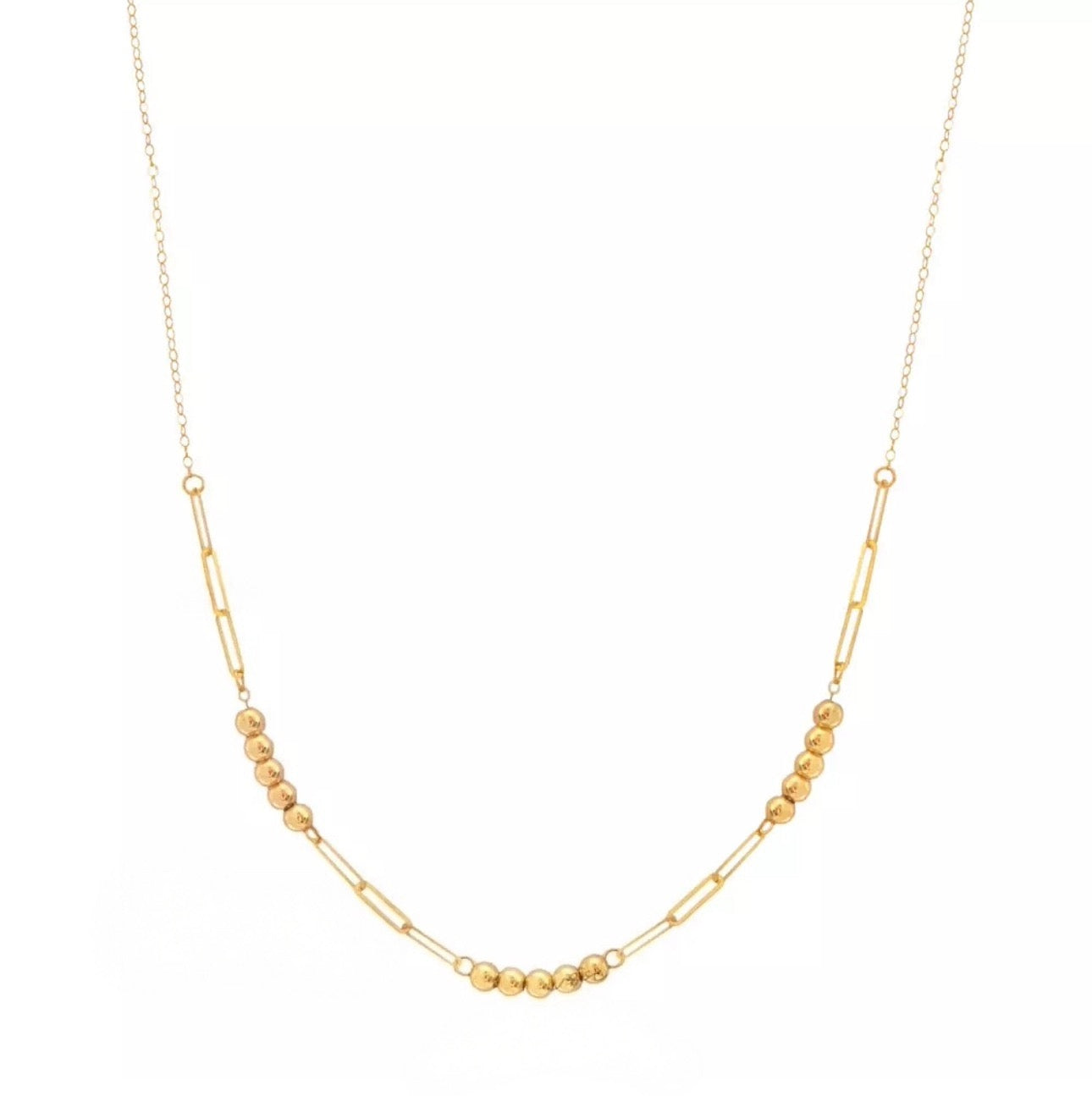 Zarte 18k Goldkette mit feinen Kugeln und Gliedern – Modell Gohar-ha va Halqeh-ha, verstellbar und handgefertigt