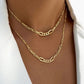 Zanjir-e Figaro Conic aus 18k Gold – konisch verlaufende Figaro-Kette in 47.5 cm Länge, getragen im Layering-Stil auf der Haut.