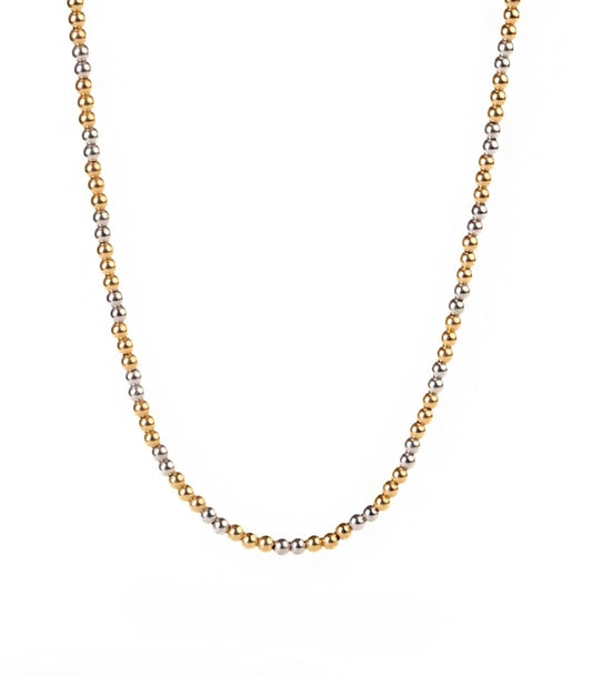 18k Halskette aus Gelb- und Weissgold mit gleichmäßig angeordneten Goldperlen – klassisches Design in zweifarbiger Ausführung